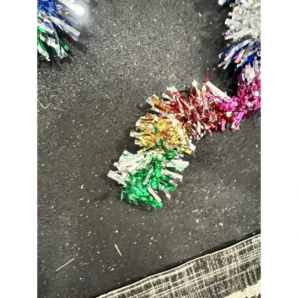 White Tinsel Garland Vintage multicolor metallic christmas tree wide shiny 12'